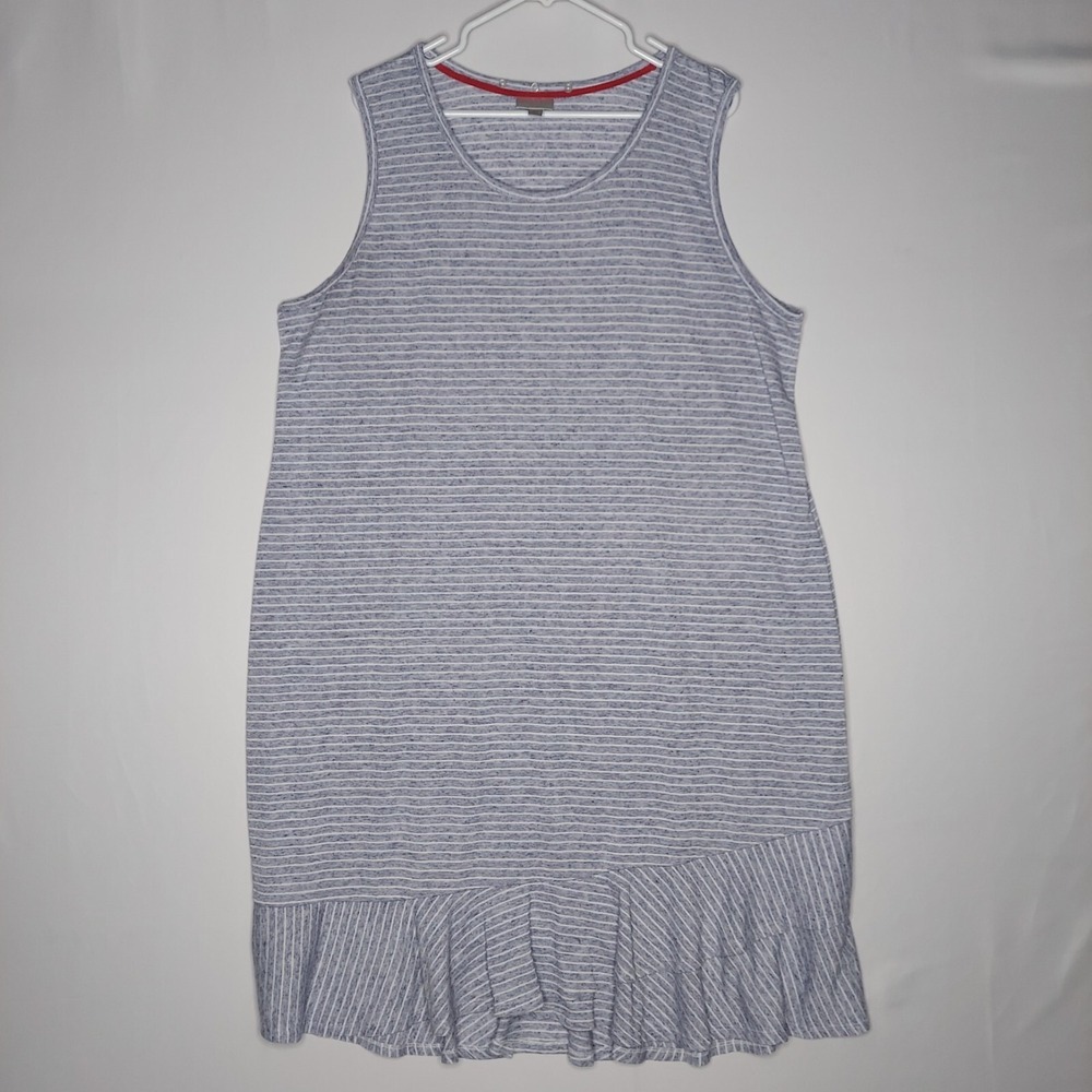Avenue Mini Dress 22/24 Blue White Stripe Ruffle Casual Beachy Nautical